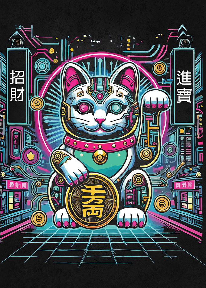 Cyberpunk Maneki Neko - Tech Fortune Cat