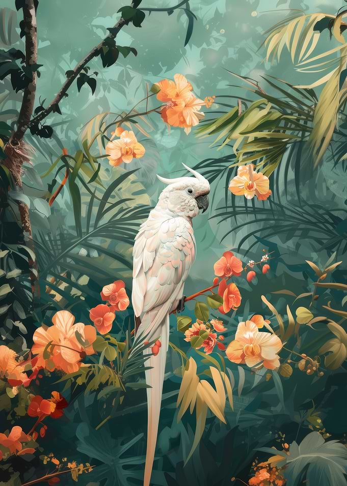 White Cockatoo in Tropical Paradise