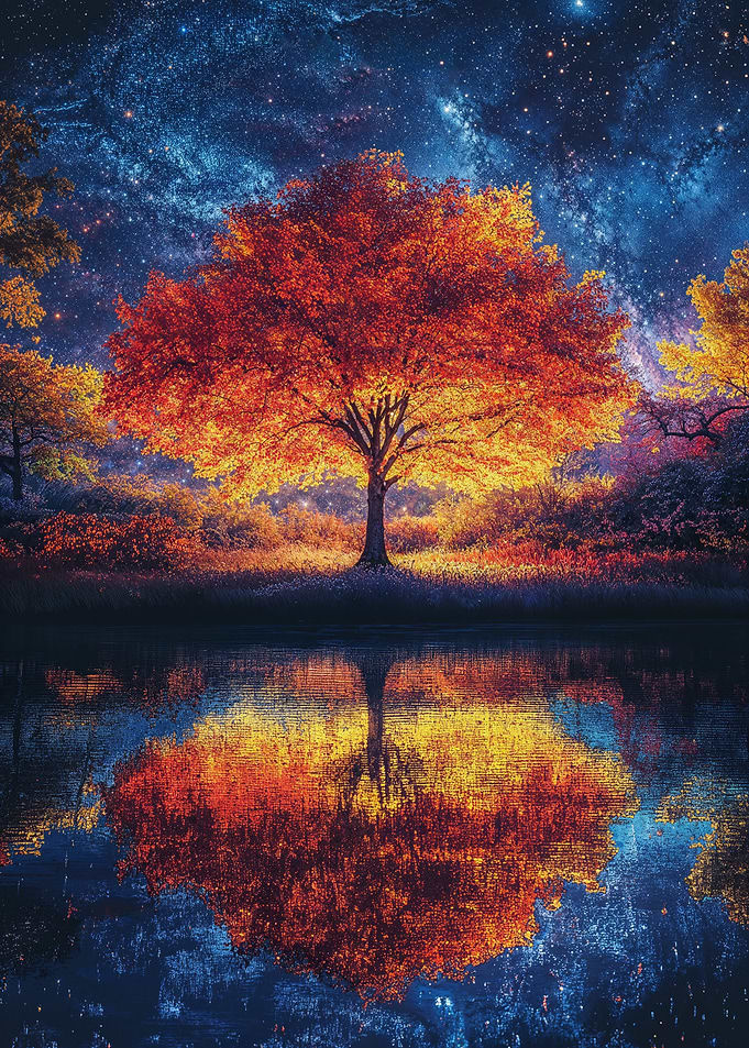 Autumn Tree Under Starry Sky