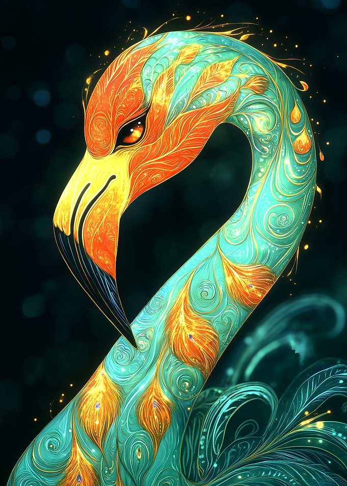 Ornate Flamingo Illustration Animal