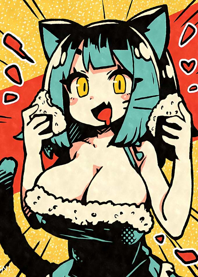 Cat Girl Eating Onigiri