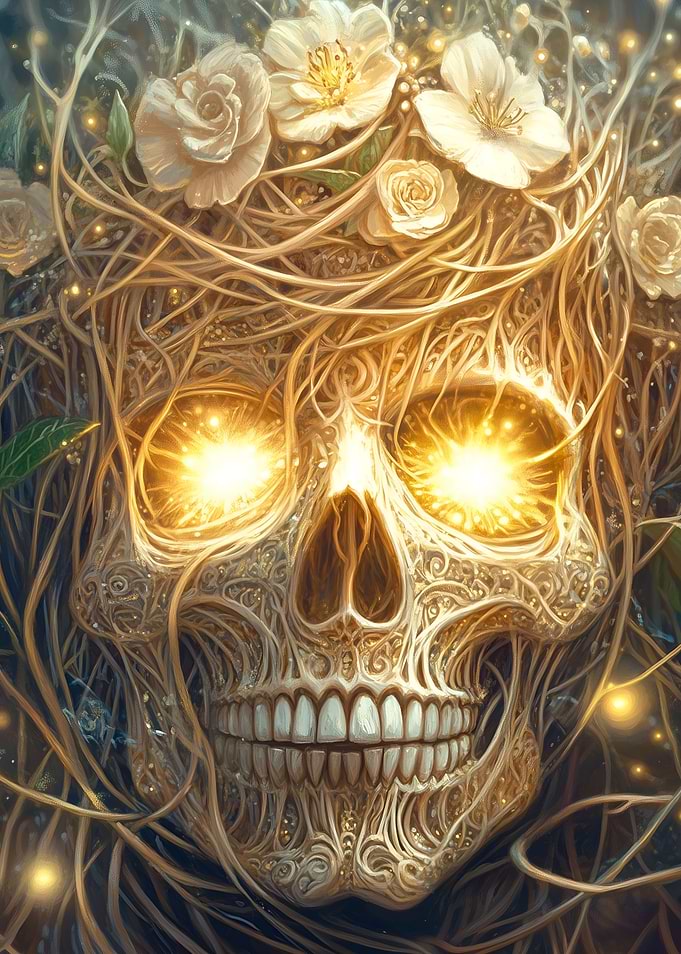 Golden Skull with Flowers