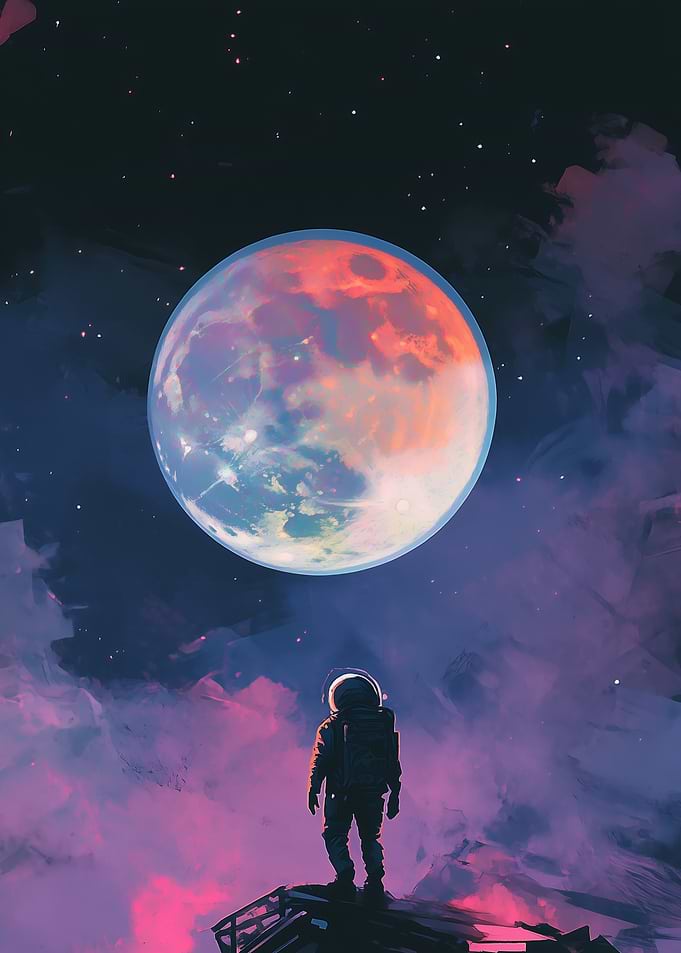 Astronaut Gazing at Planet
