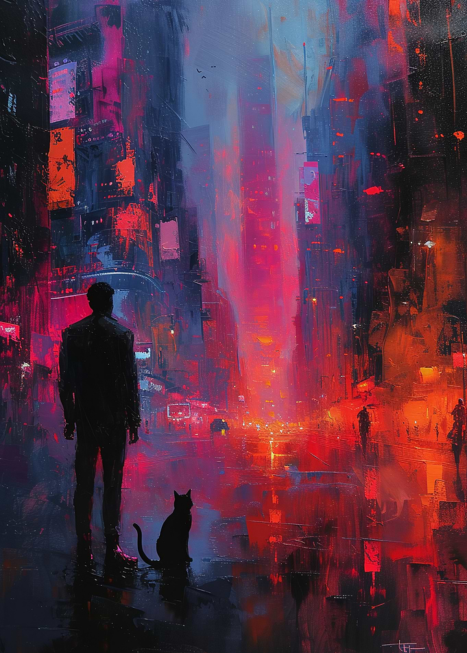 Silhouette in Neon City