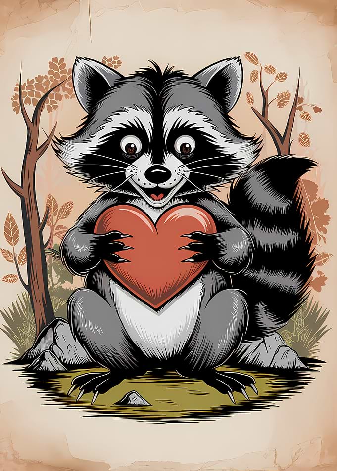 Valentine Raccoon Vintage