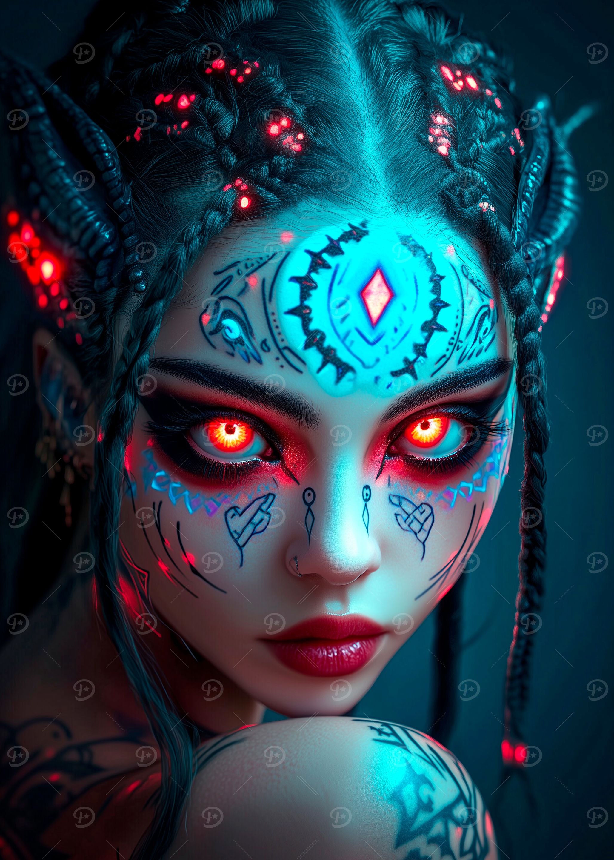 Cyberpunk Woman with Red Eyes