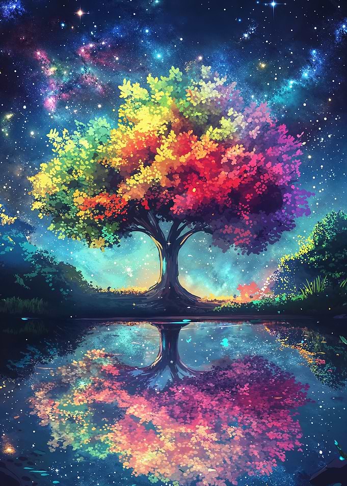 Rainbow Tree Night Sky