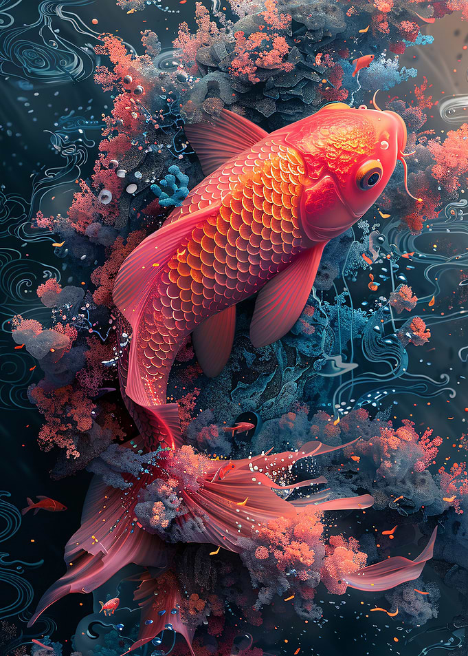 Koi Fish in Abstract Water