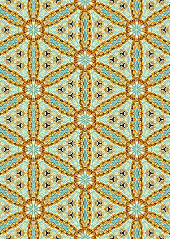 Geometric Teal and Gold Pattern Abstract Kaleidoscope