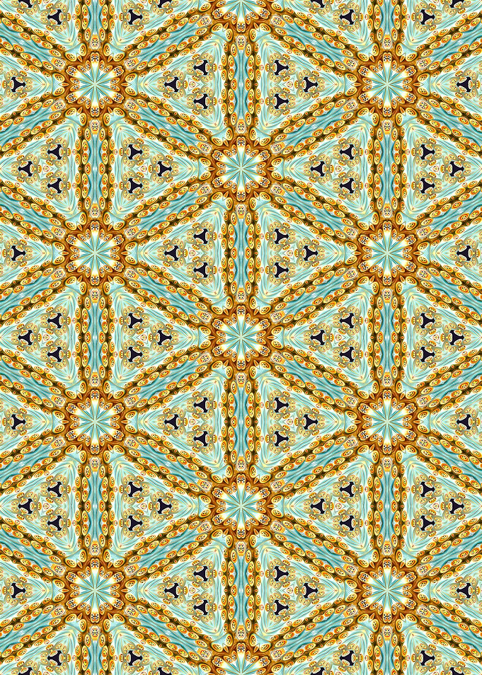 Geometric Teal and Gold Pattern Abstract Kaleidoscope