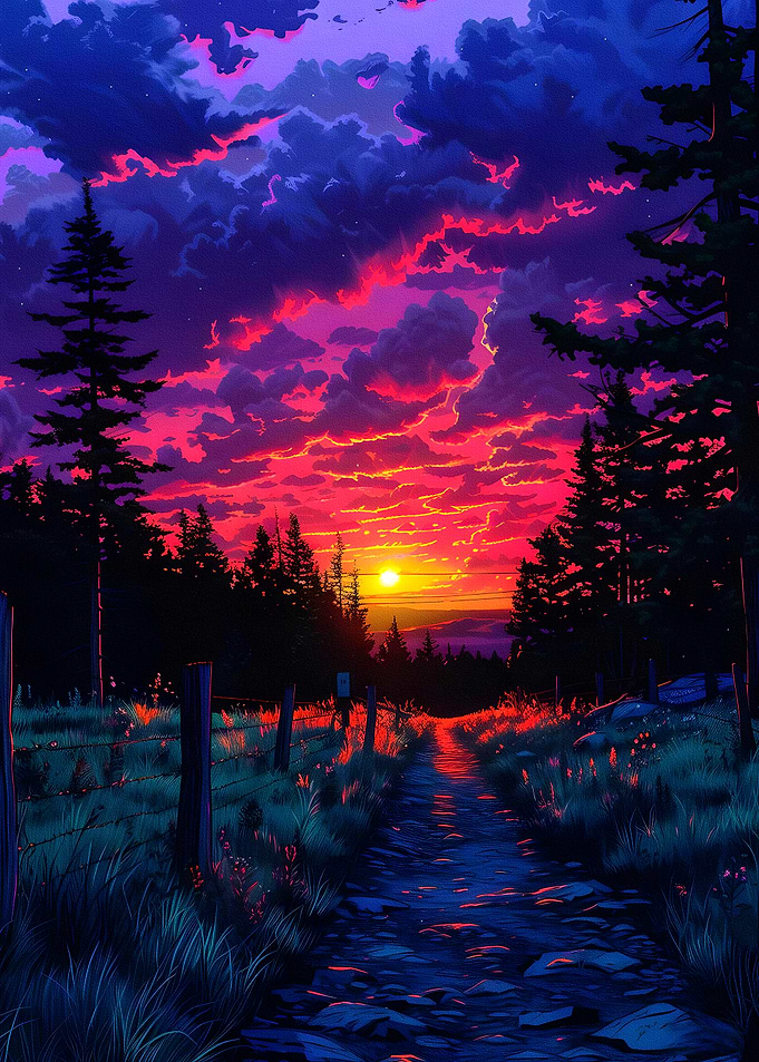 Sunset Path in Forest