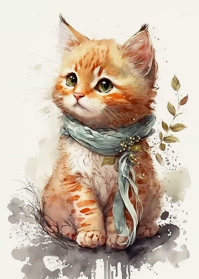 Cute Orange Kitten Watercolor