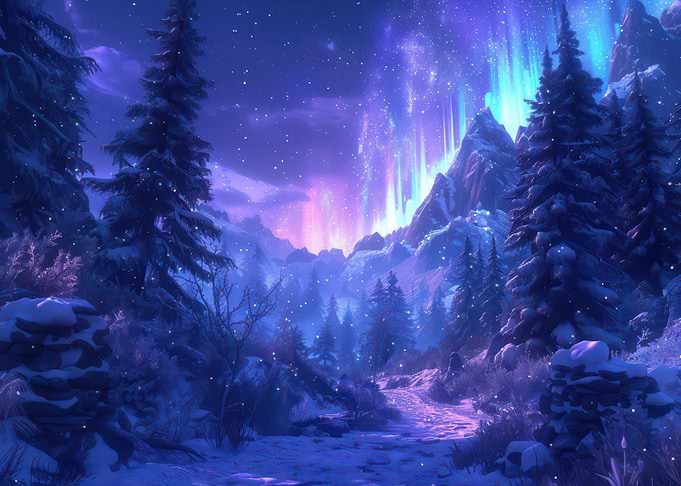 Snowy Mountain Winter in Forest