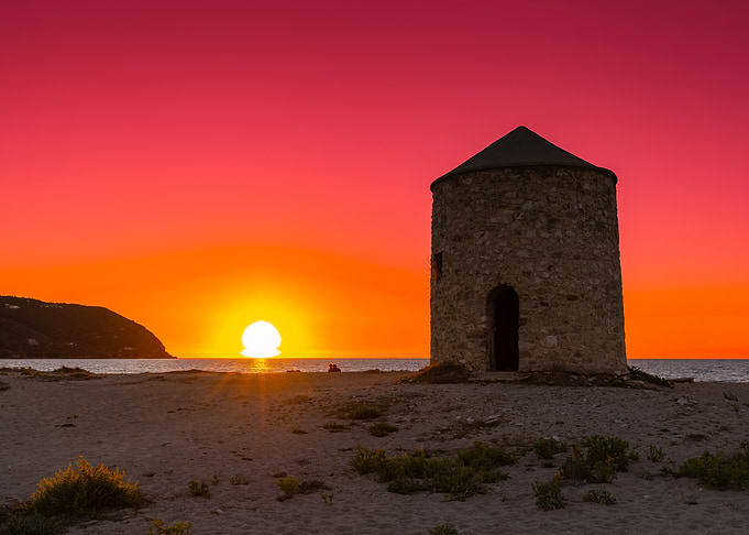 Stone Tower Sunset, Greek Island, Lefkada