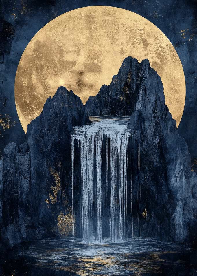 Golden Moonlit Waterfall