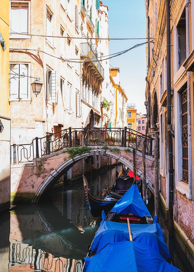 Gondolas Under Bridge in Venice