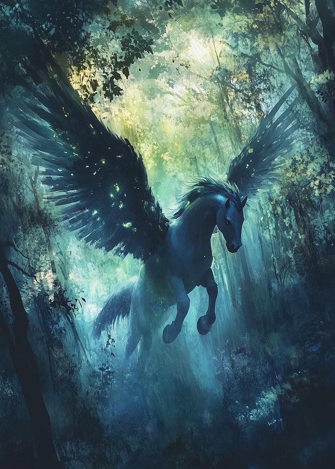 Winged Horse in Forest