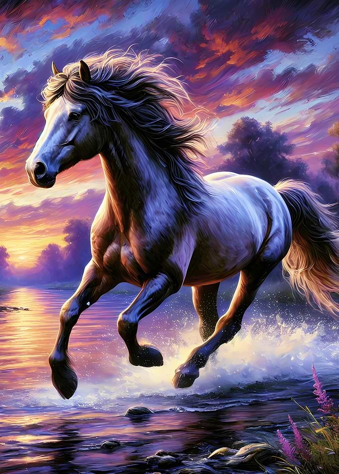Horse Running at Sunset