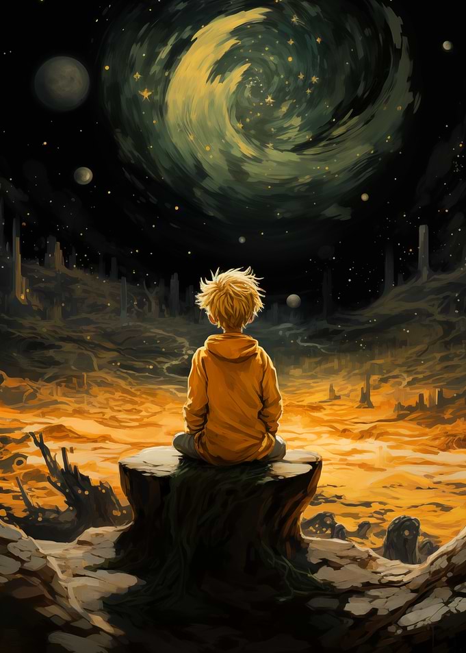 Boy Lost In Time Gazing at Stars