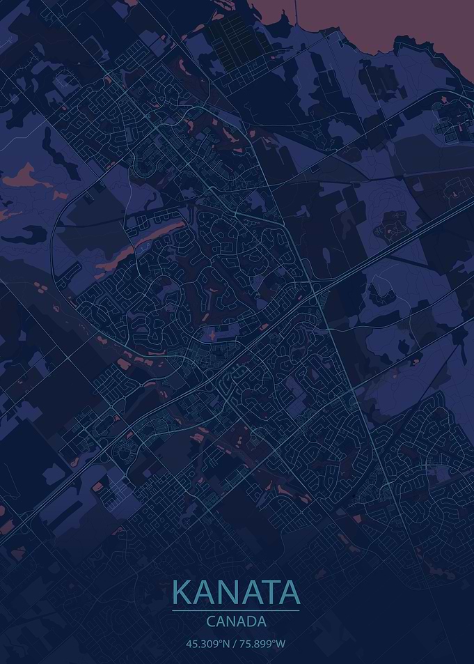 Kanata Ontario Canada Blue and Purple City Map