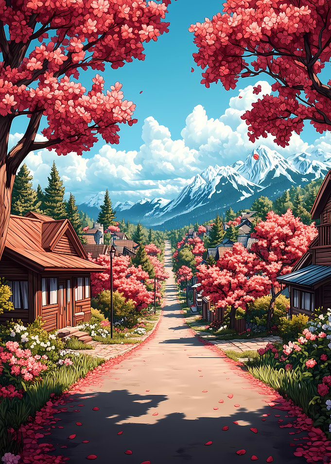Springtime Village Japanese Landscape