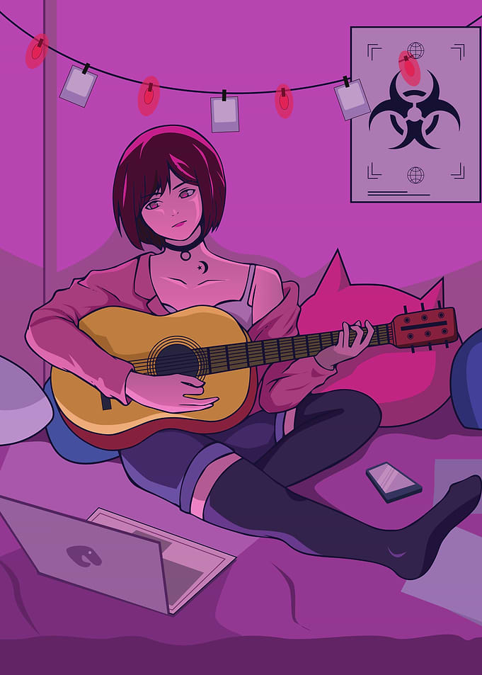 Anime Girl Playing Guitar