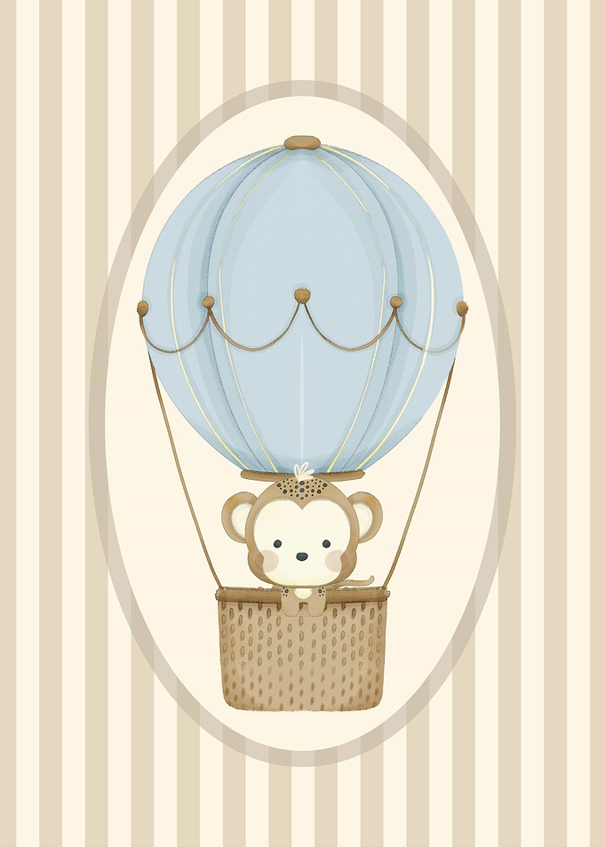 Monkey in Hot Air Balloon Child's Wall Poster