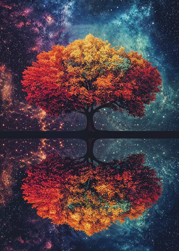 Tree Reflection in Starry Sky