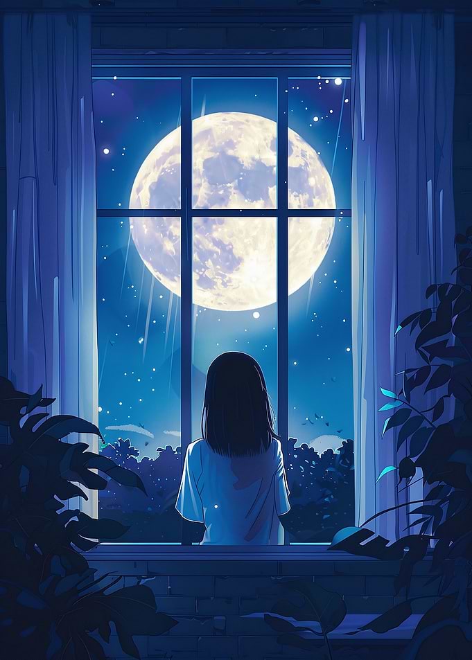 Girl Gazing at the Moon