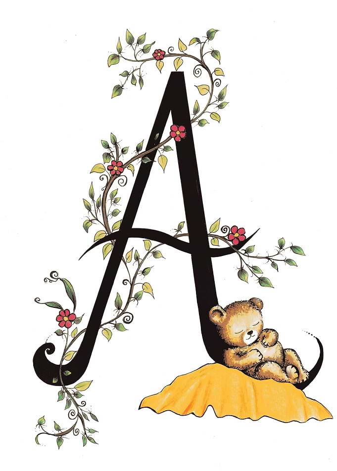 Floral Letter A with Bear