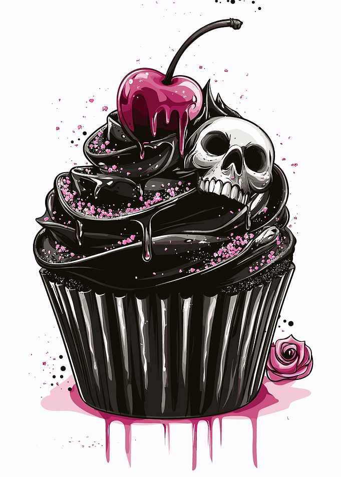 Black Cupcake with Skull
