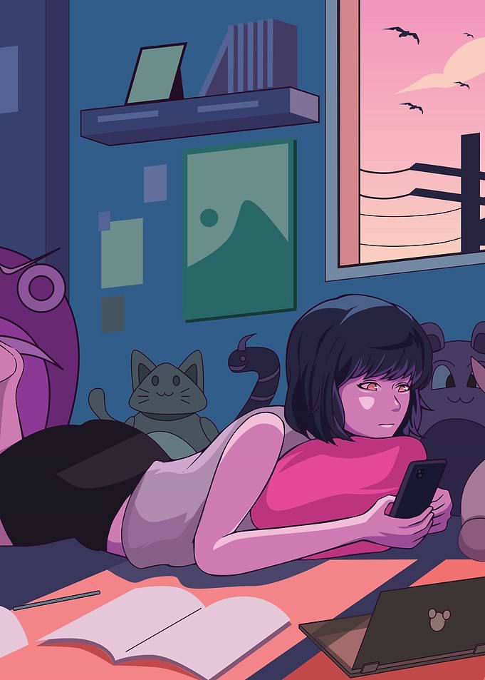 Girl Relaxing on Bed