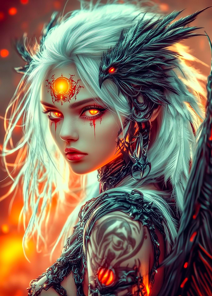 Fiery Angel with Raven Wings