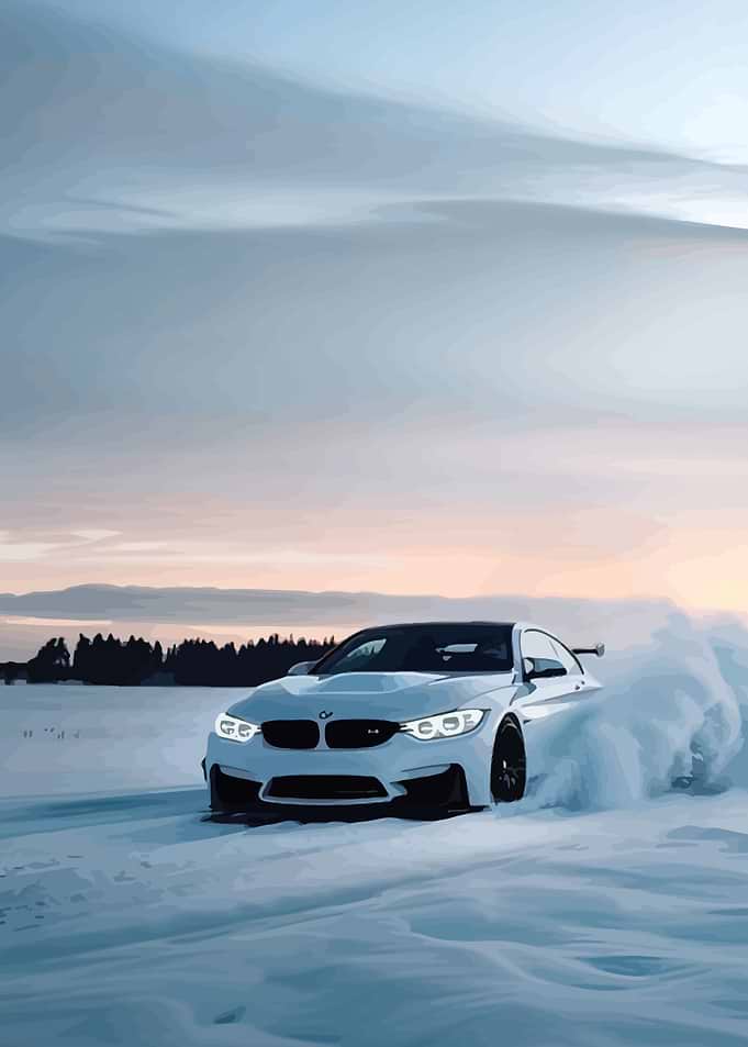 White BMW M4 Drifting in Snow