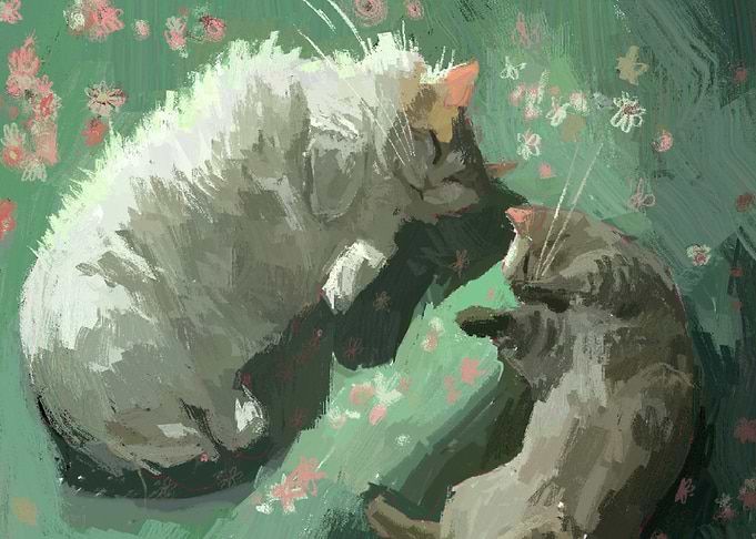 Sleeping Cats in Flowers