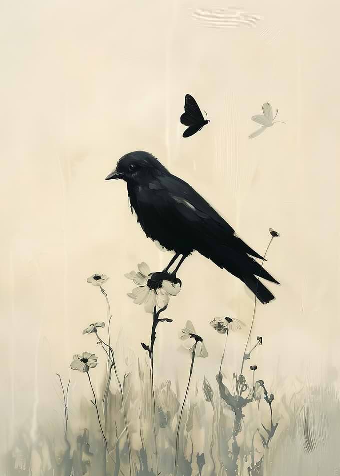 Black Crow and Butterflies