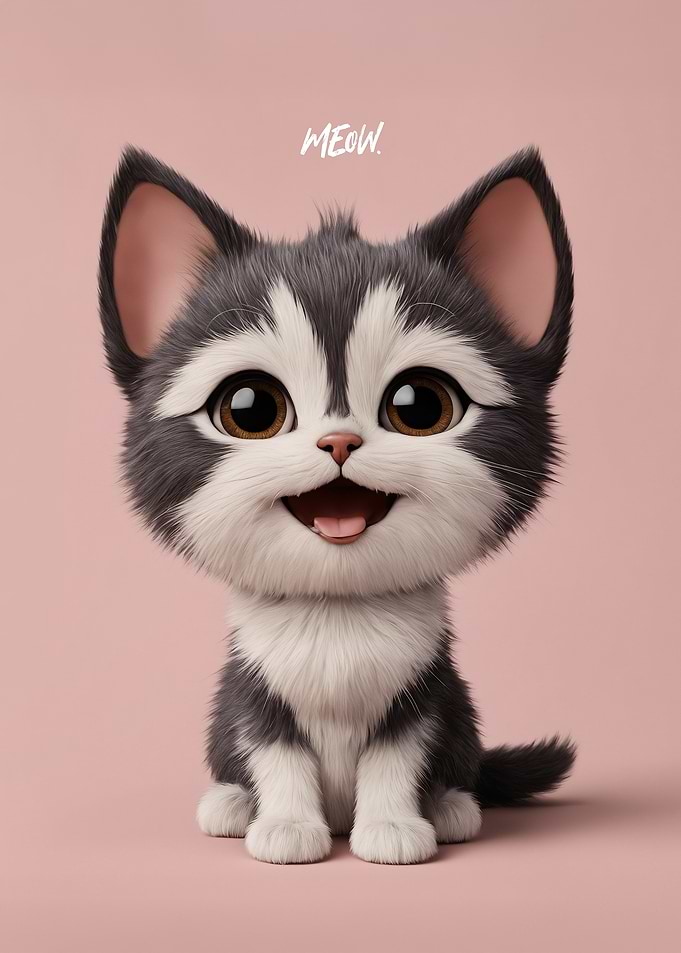 Cute Cartoon Kitten Meow