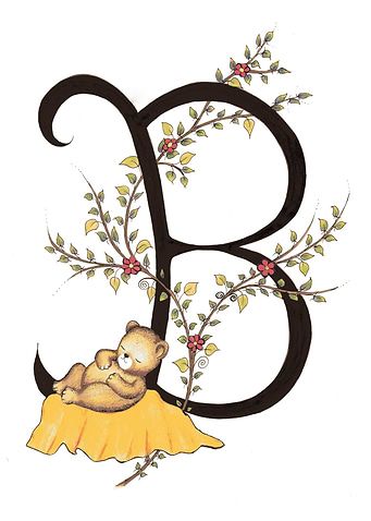 Floral Letter B with Bear