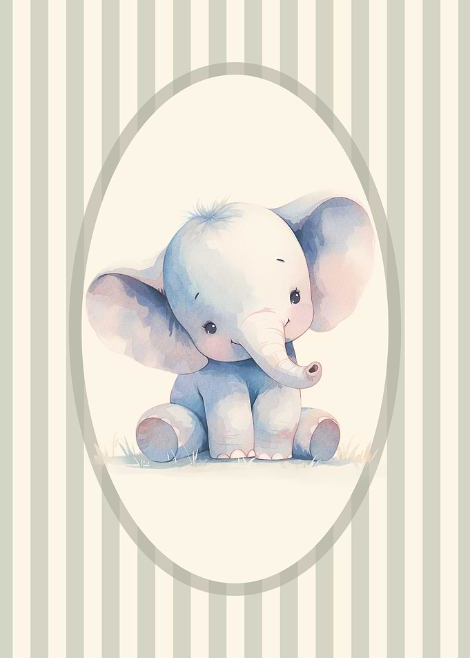 Cute Baby Elephant Watercolor Style Nursery Print