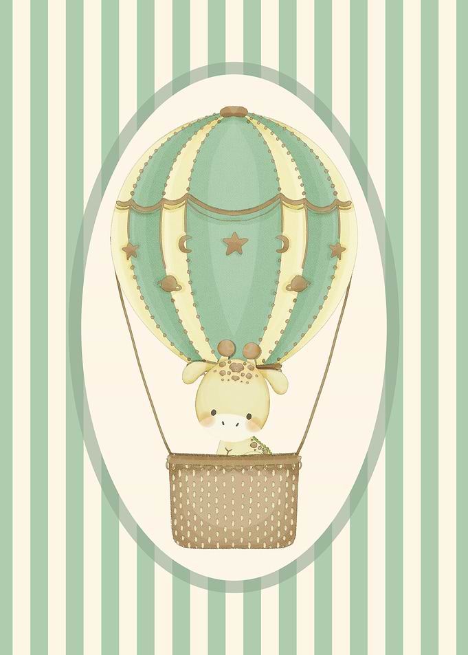 Giraffe in Hot Air Balloon Child's Wall Art
