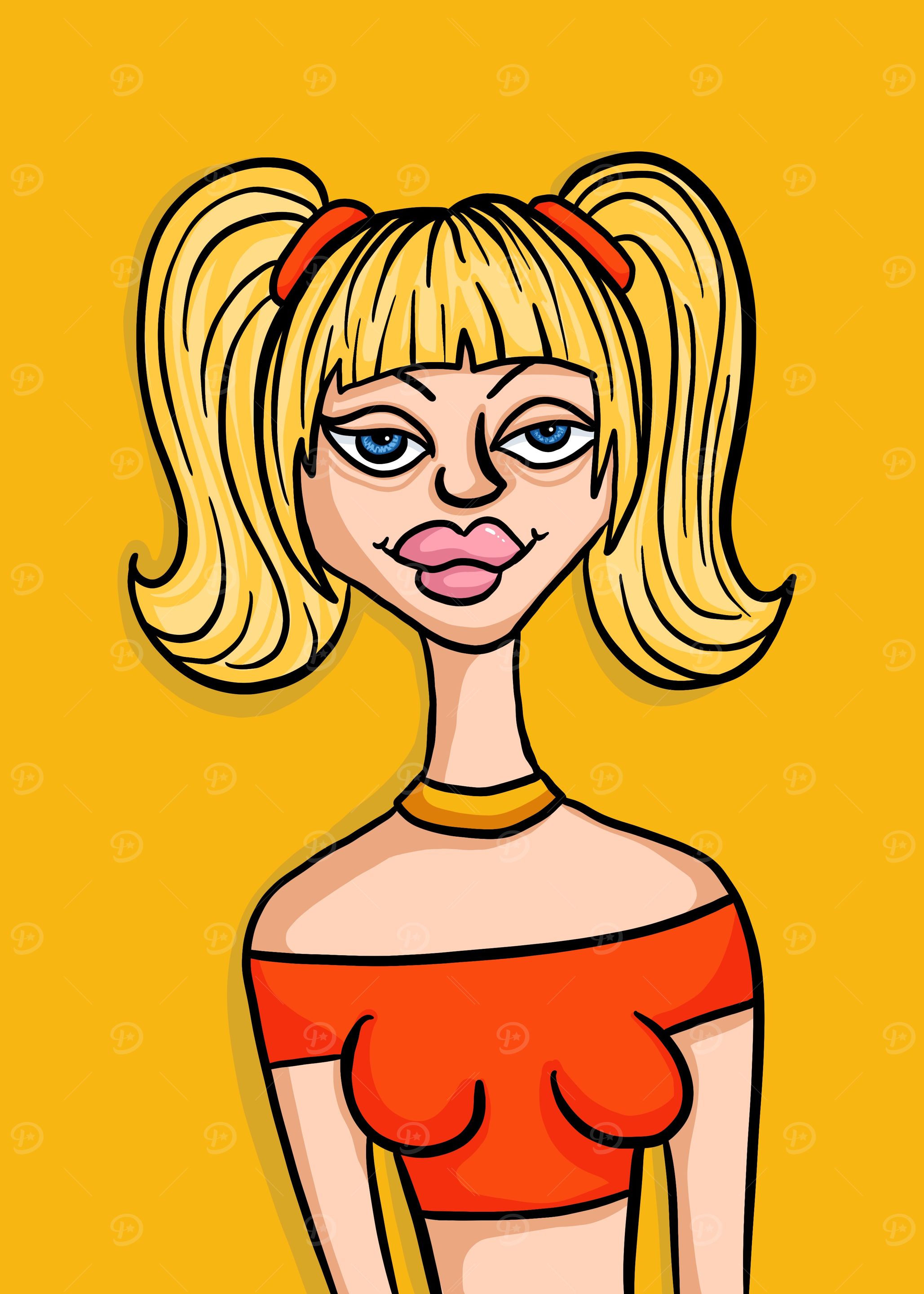 Cartoon Girl with Pigtails
