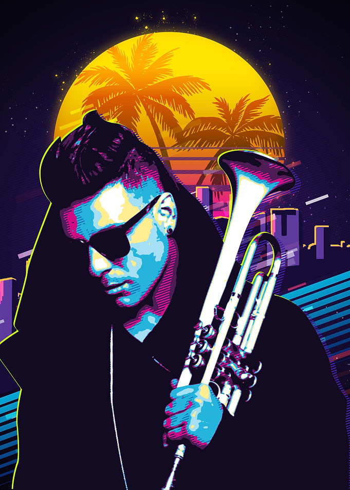 Trumpet Player in Retro Style