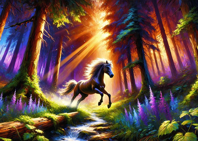 Horse Running Through Forest