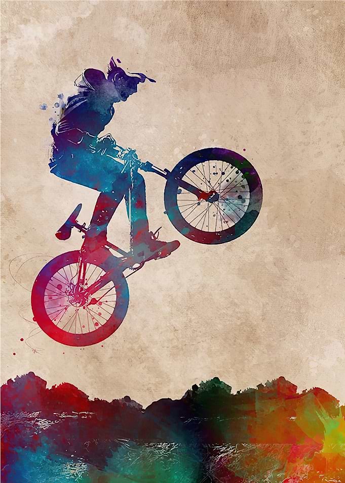 BMX Rider Watercolor Art