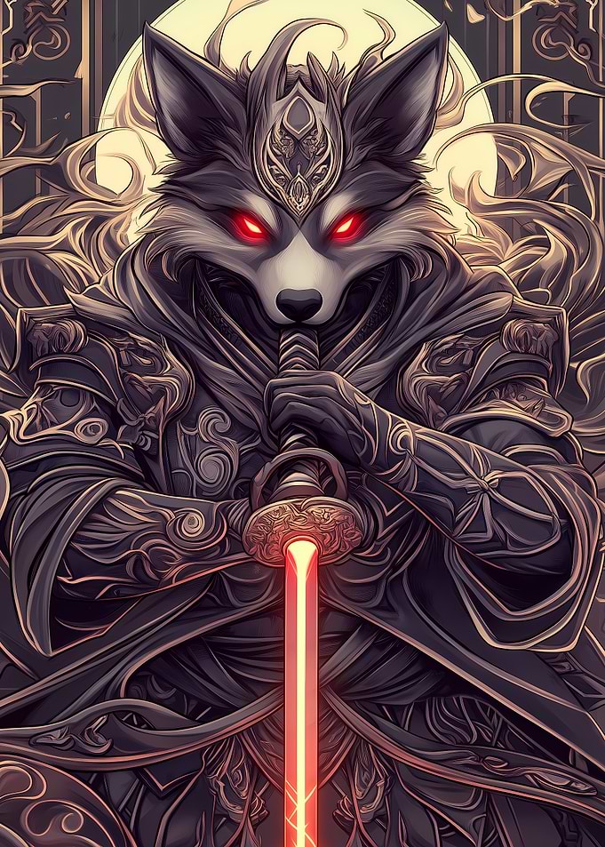 Wolf Samurai with Red Lightsaber