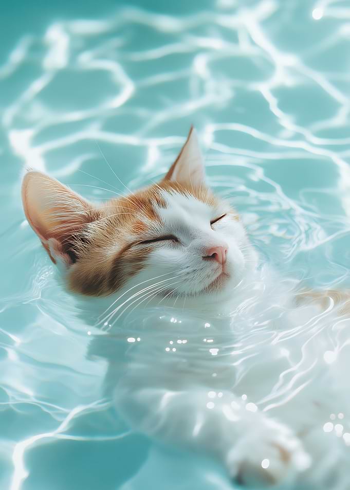 Cat Relaxing in Water