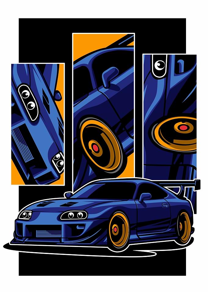 Blue Supra Car Illustration japanese style