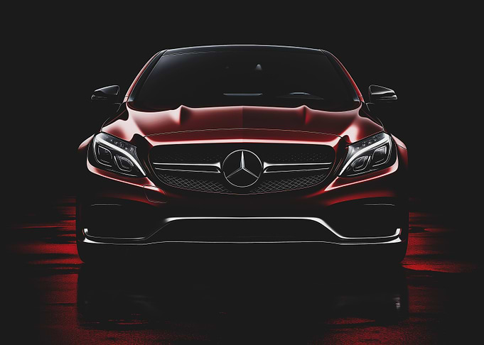 Red Mercedes in the shadow