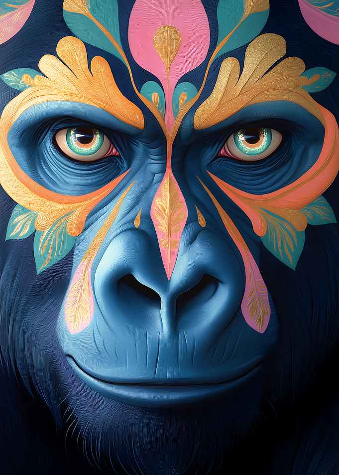 Gorilla Portrait with Floral Design