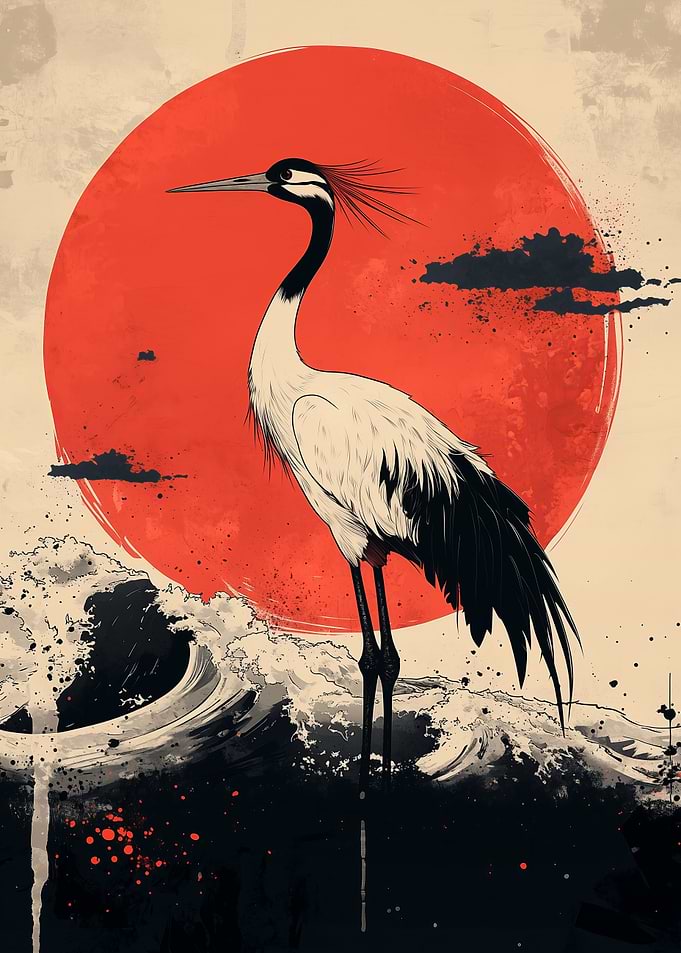Crane and Rising Sun Japanese